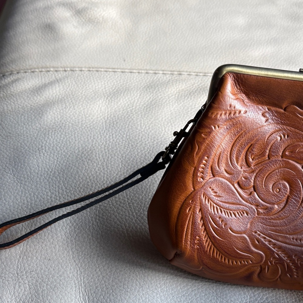 Patricia Nash Embossed Leather Kiss-Lock Clutch - Brown - Picture 3 of 7